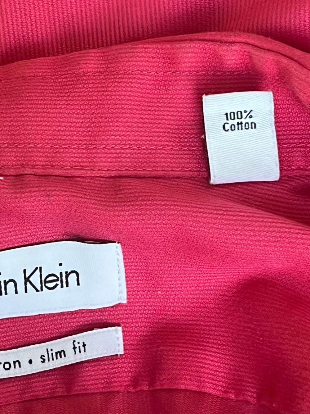 Calvin Klein Men Slim Fit Button-Up Shirt Bright Pink Non-iron Size 15.5 (32/33) - Picture 11 of 14